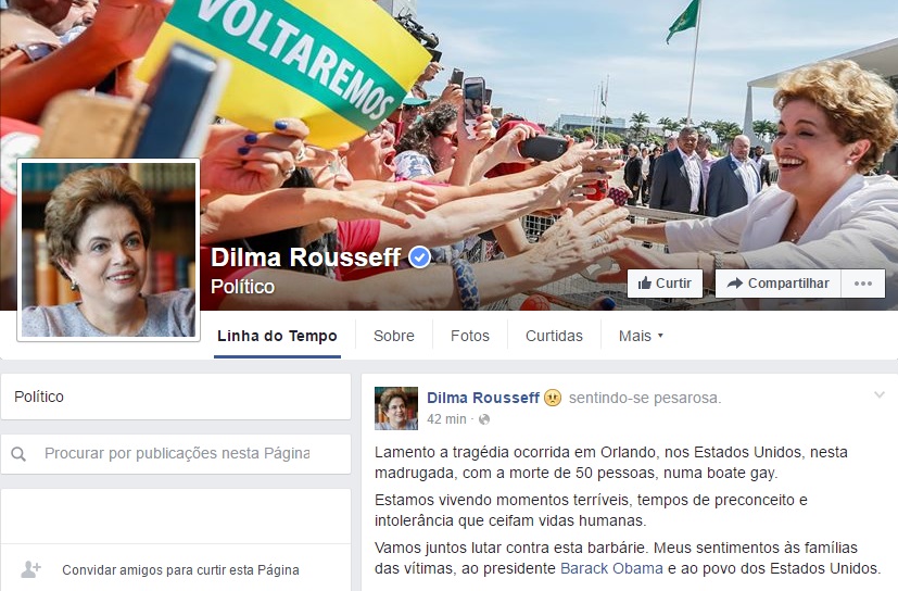 Dilma publica mensagem no Facebook.