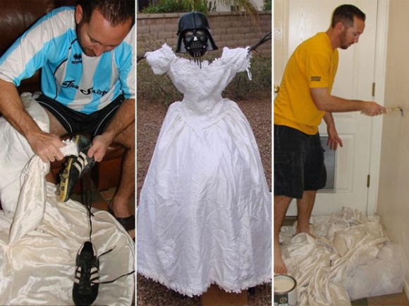 Para se vingar da ex, homem mostra 101 usos para vestido de noiva