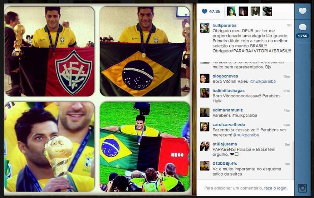 Após conquistar título, Hulk agradece ao Vitória e a Paraíba em rede social