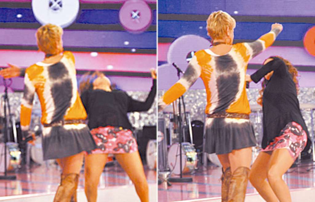 Daniela Mercury e Xuxa encenam briga em palco durante gravação