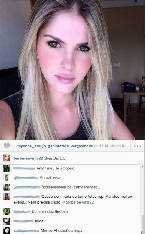 Bárbara Evans posta foto e fã critica: ‘Quase sem nariz de tanto photoshop’