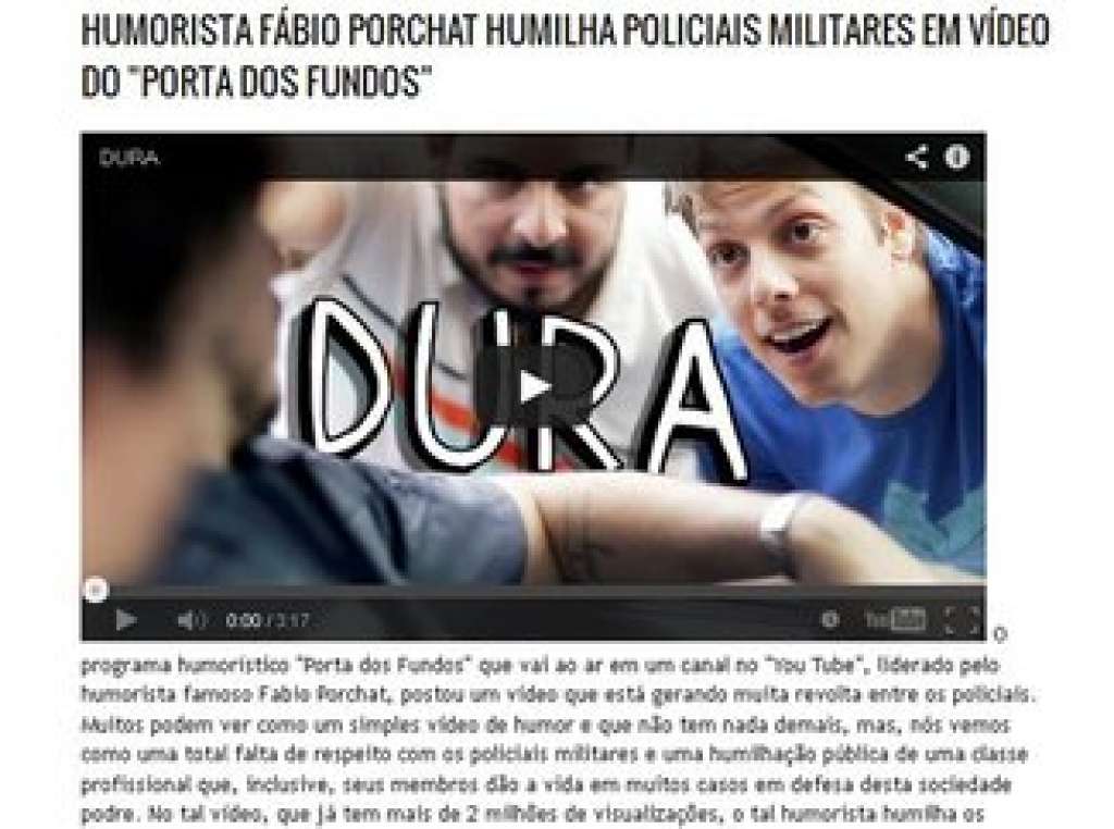 Após ameaças de blog, Porta dos Fundos diz que vídeo critica “policial corrupto”