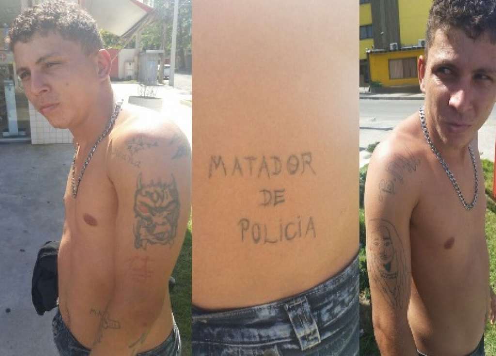 Homem com tatuagem escrito “Matador de Polícia” é preso