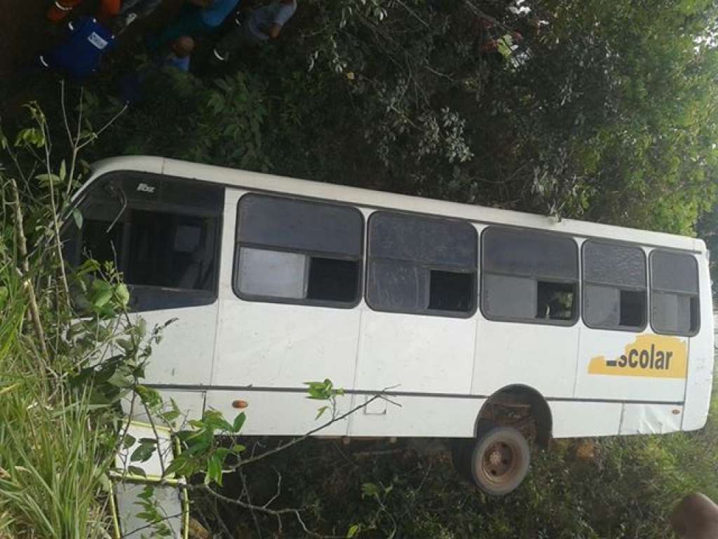 BA-093: Ônibus escolar cai em ribanceira e deixa  professores e estudantes feridos