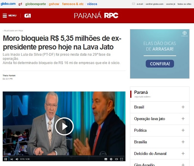 Hackers criam página da Globo com notícia de prisão do ex-presidente Lula