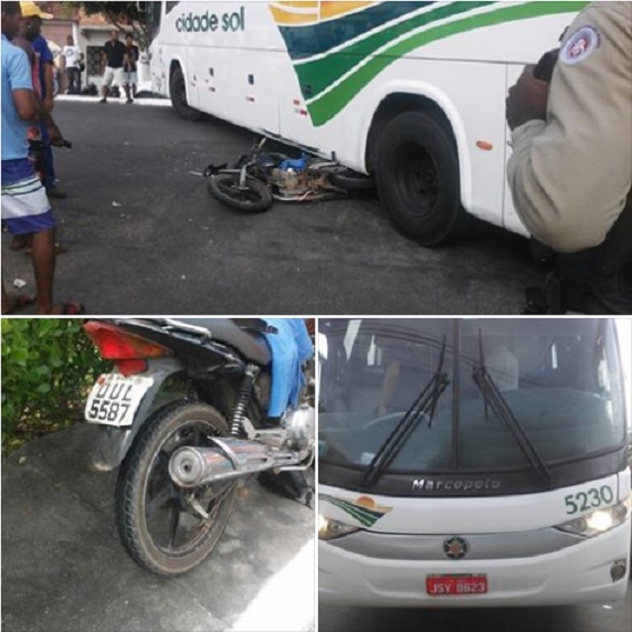 Moto acaba embaixo de ônibus em acidente próximo a rodoviária de Pojuca