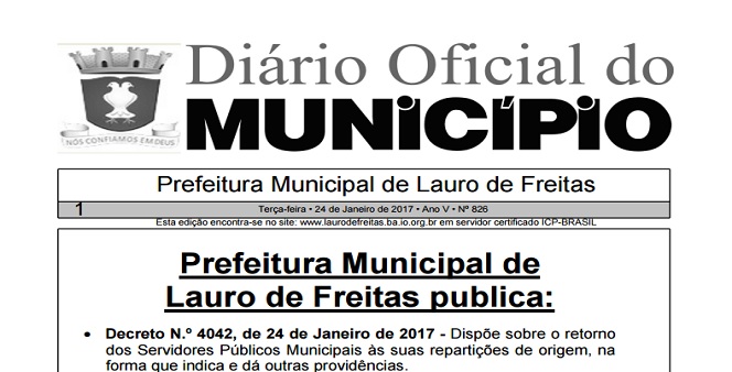 Prefeitura de Lauro de Freitas convoca servidores afastados de seus cargos de origem