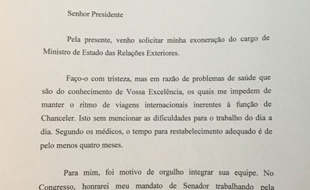 José Serra entrega carta de demissão a Temer - BAHIA NO AR