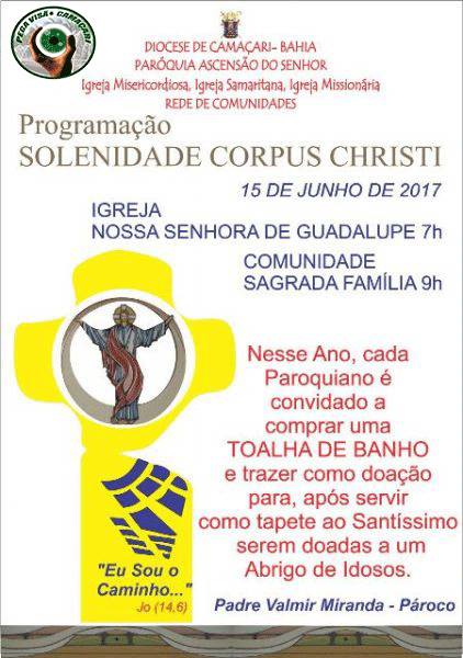 Confira programação religiosa de Corpus Christi em Camaçari