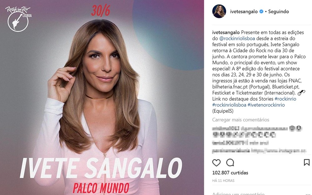 Pós-parto: Ivete Sangalo confirma participação no Rock In Rio Lisboa
