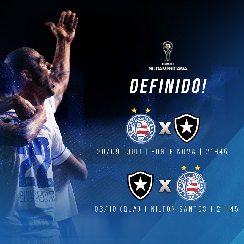 Copa Sul-Americana: Conmebol divulga datas e horários dos confrontos entre Bahia e Botafogo