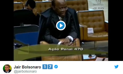 Bolsonaro rebate declaração de Joaquim Barbosa e posta vídeo do mensalão