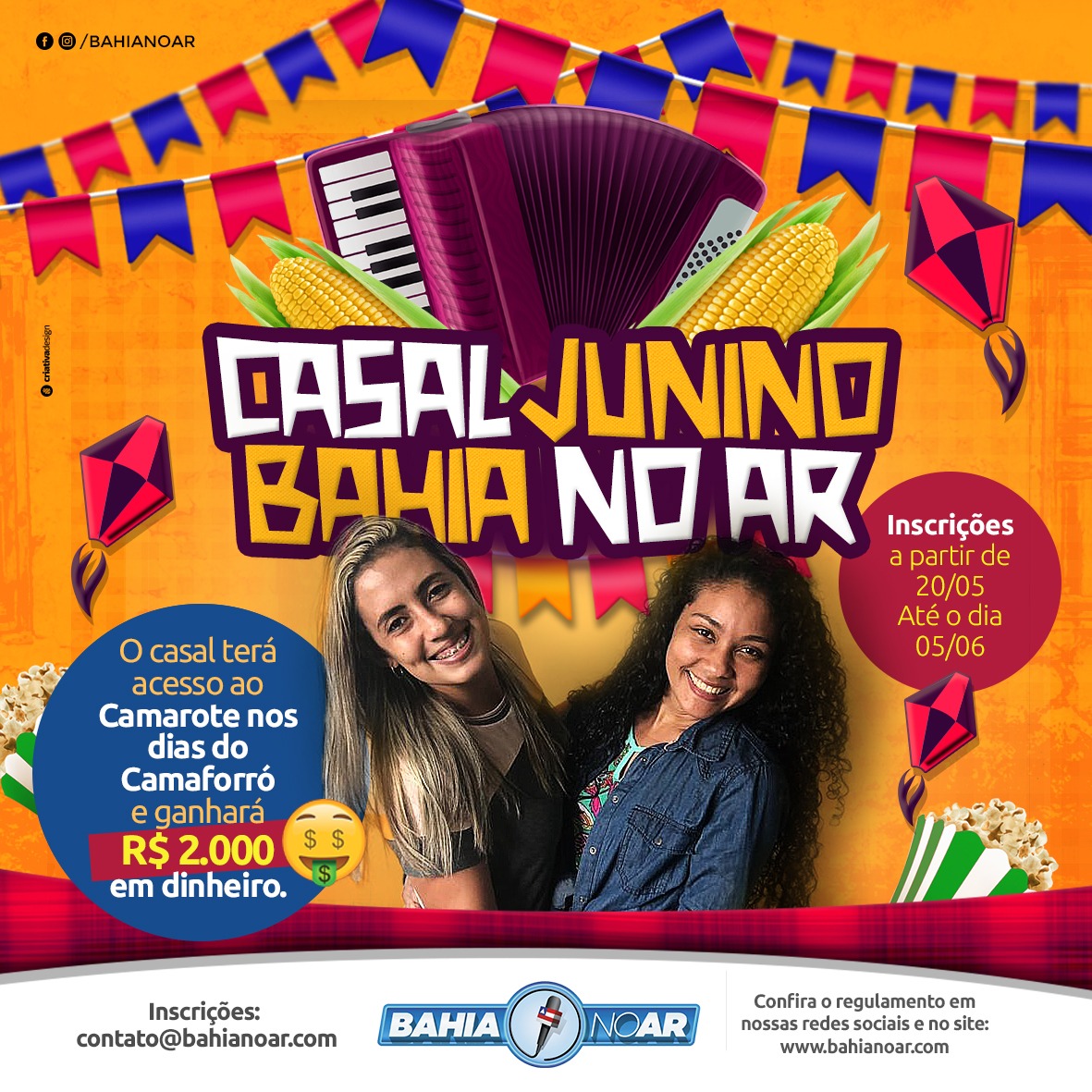 Concurso do Bahia no Ar vai premiar Casal Junino no Camaforró 2019; saiba como participar