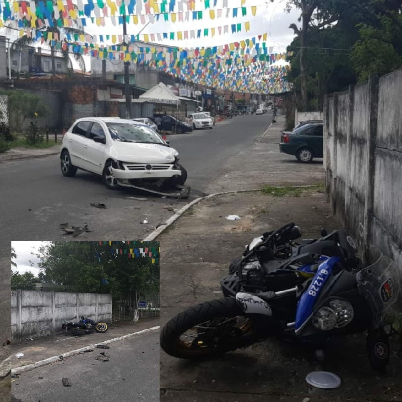 Camaçari: acidente entre carro e motocicleta da PM deixa policial ferido