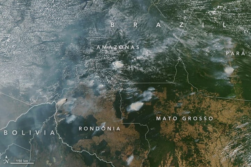 Fumaça de queimada em Rondônia e Amazonas já é visível de satélite da Nasa