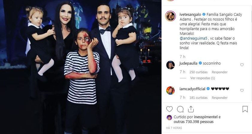 Ao lado das filhas, Ivete se veste de Mortícia Addams em festa de aniversário de Marcelo