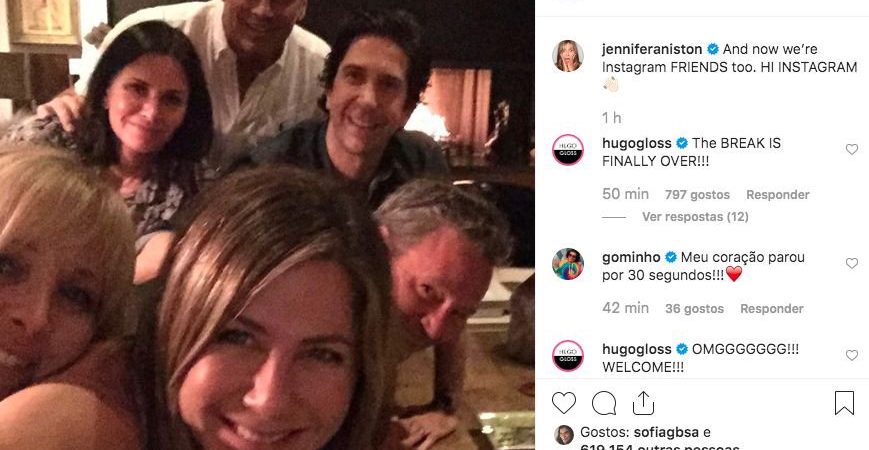 Jennifer Aniston inaugura Instagram com foto de reunião de “Friends”