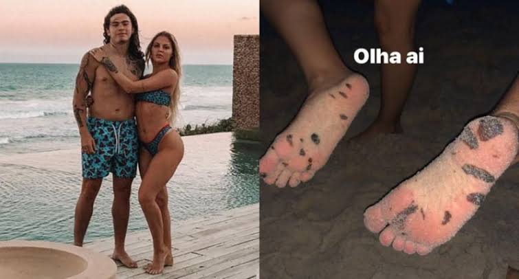 Whindersson Nunes mostra manchas de óleo nos pés após passeio na praia de Alagoas