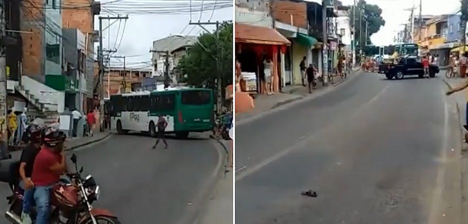 Moradores protestam atravessando ônibus em pista após jovem ser baleado em Salvador