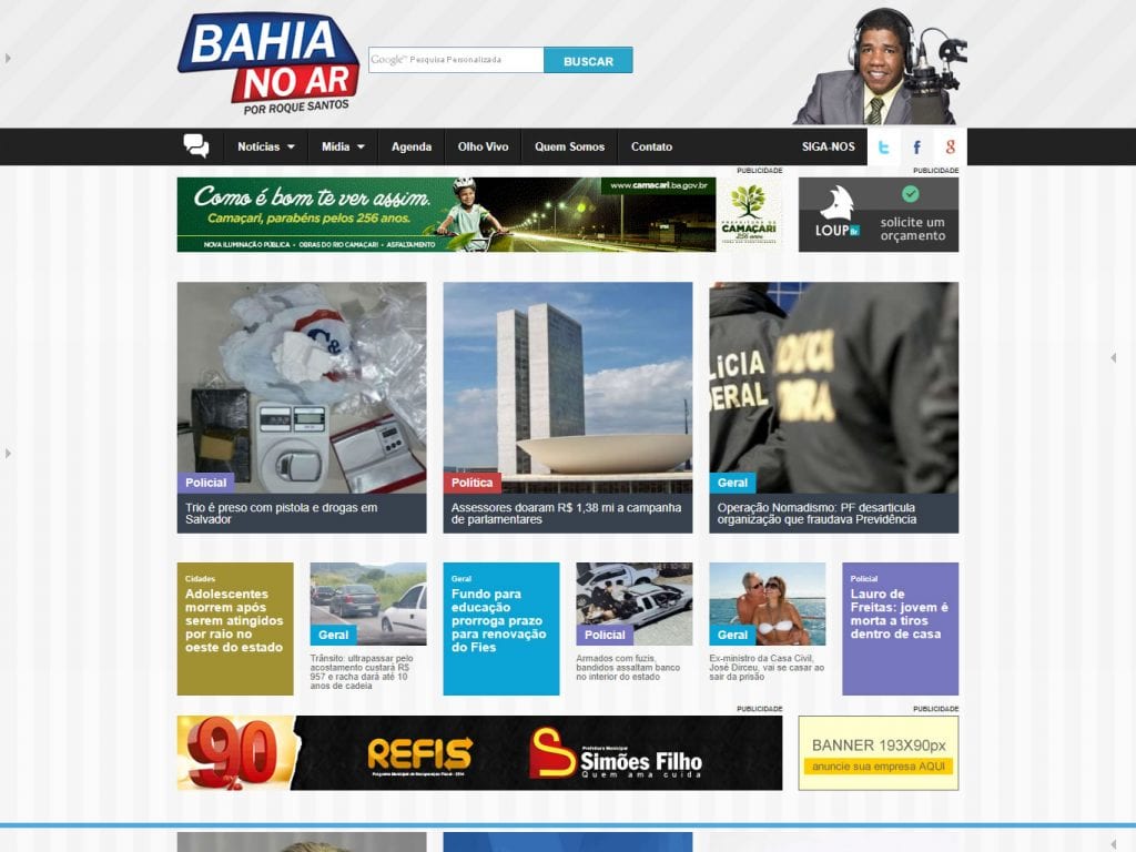 Print do site bahianoar em 2014 os destaques com foto.