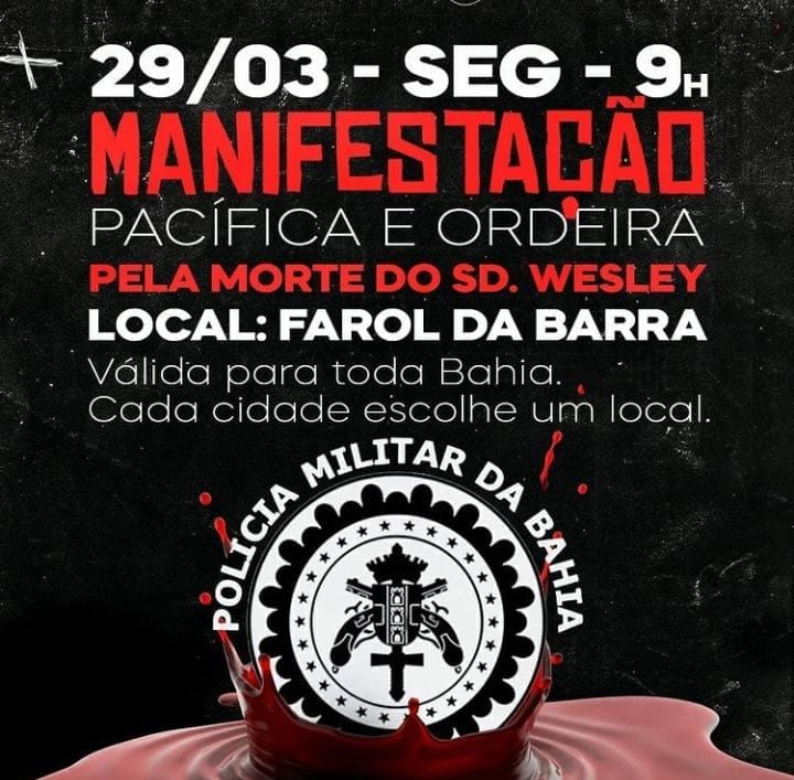 Policiais promovem manifestação no Foral da Barra pela morte de Wesley  Soares - BAHIA NO AR