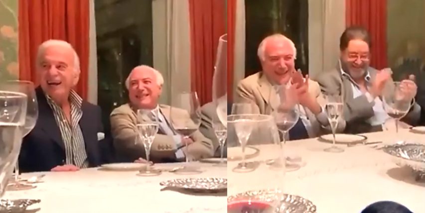 VÍDEO: Em jantar com empresários, Michel Temer ri e aplaude desmoralização de Bolsonaro
