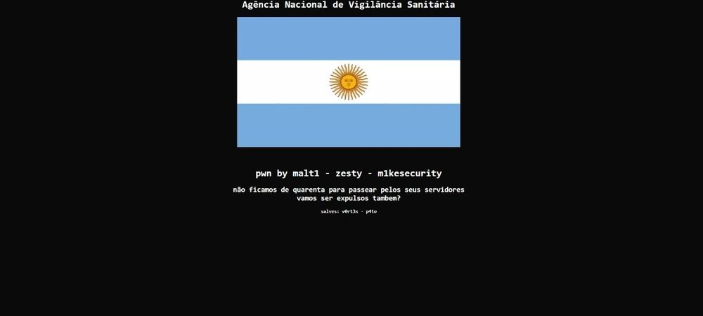 Vingança? Hackers invadem site da Anvisa e colocam bandeira da Argentina na página