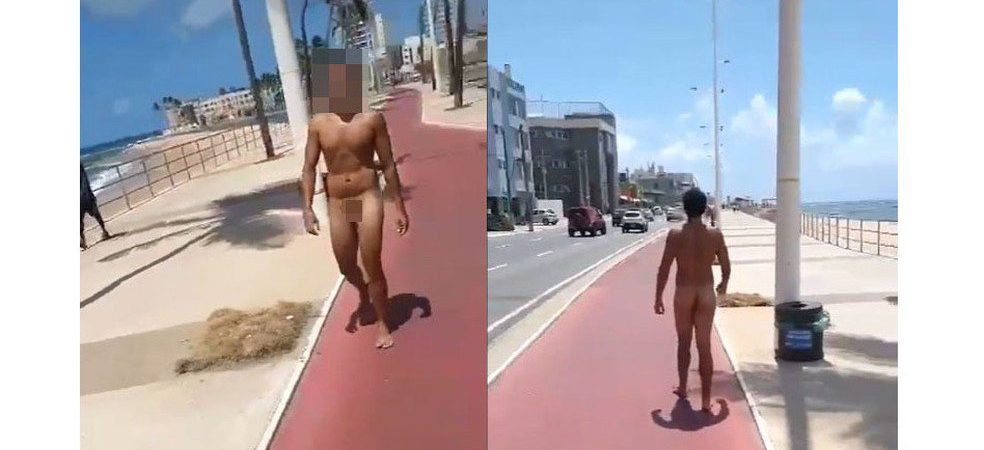 Homem é flagrado caminhando sem roupas na orla de Salvador