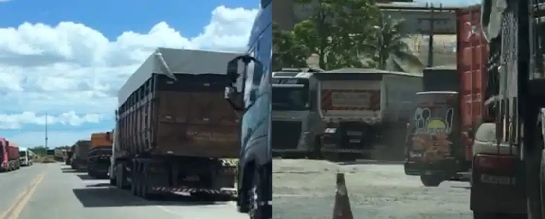 VÍDEO: Motoristas passam sufoco e temem acidentes com carretas estacionadas em plena rodovia em Candeias