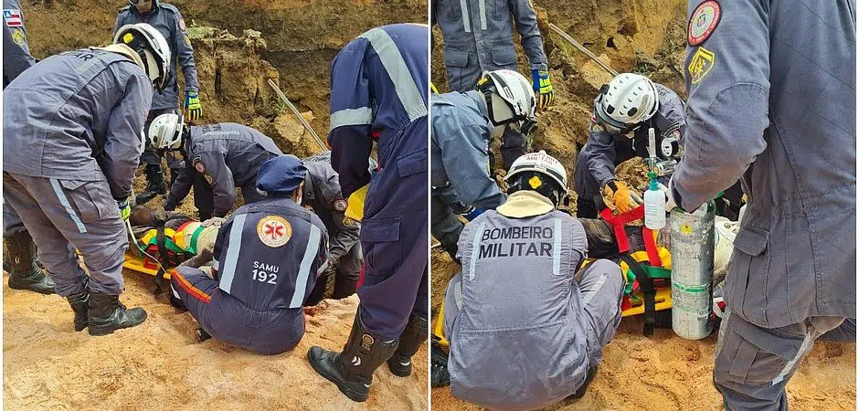 Idoso é resgatado após ficar soterrado em deslizamento de terra na Bahia