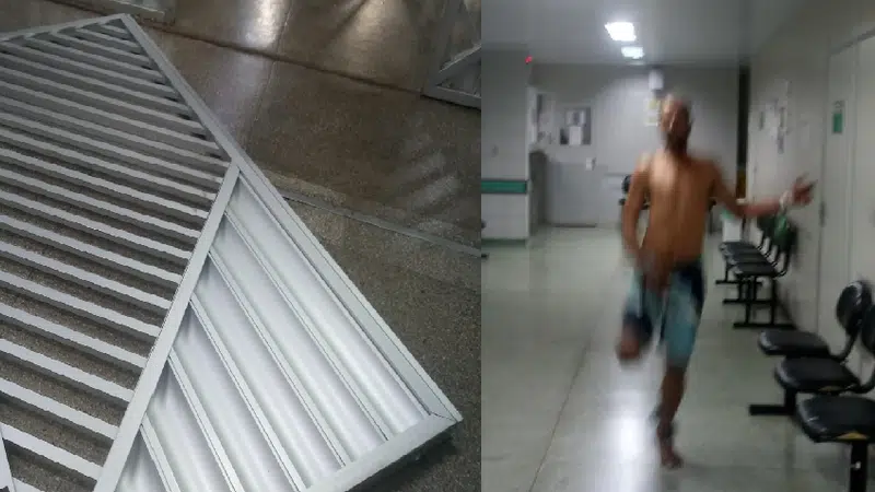 VÍDEO: Paciente em surto derruba portão do Hospital Geral do Estado