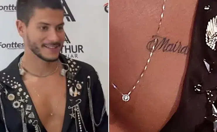 Arthur Aguiar tatua nome de Maíra Cardi no peito