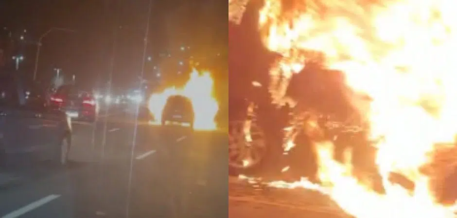 Vídeo: Carro pega fogo no meio da rua, na região do Dique do Tororó
