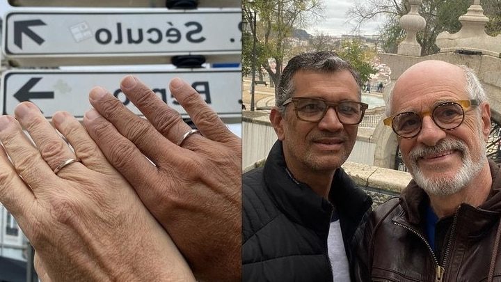 Em Portugal, Marcos Caruso se casa aos 70 anos com técnico de enfermagem