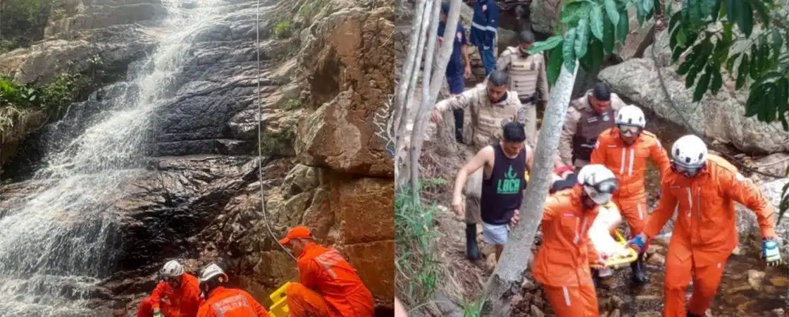 Adolescentes são resgatados de cachoeira após queda de 10 metros