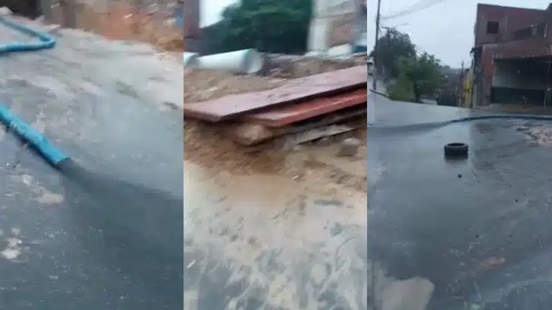VÍDEO: População denuncia vazamento de água do esgoto em obra de Simões Filho