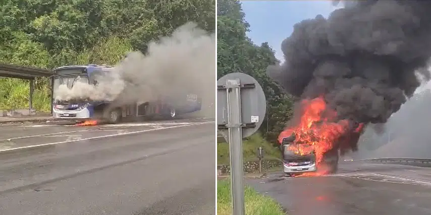 Ônibus pega fogo na Via Parafuso