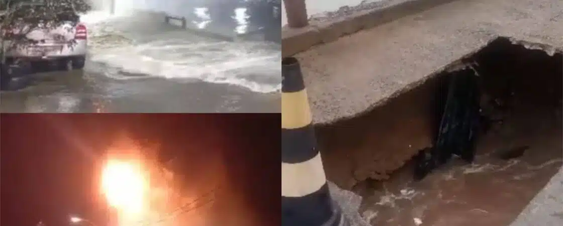 VÍDEO: Cratera se forma em calçada e poste explode após ser atingido pelo mar