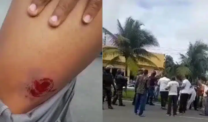 Rodoviários são atingidos por bomba de gás em protesto na Estrada do Coco