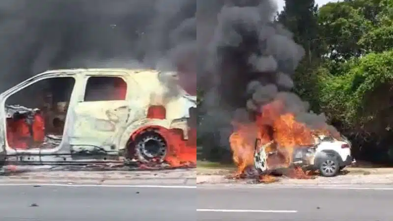 VÍDEO: Carro pega fogo na Avenida Paralela e fica completamente destruído
