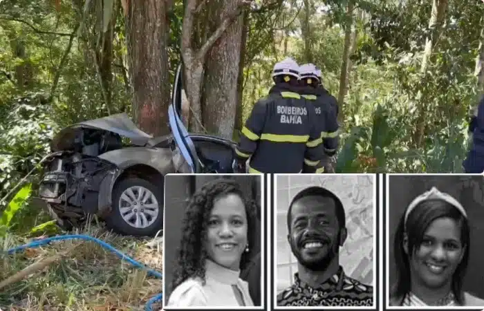 Três pessoas morrem em acidente na BA; carro saiu da pista e se chocou contra uma árvore