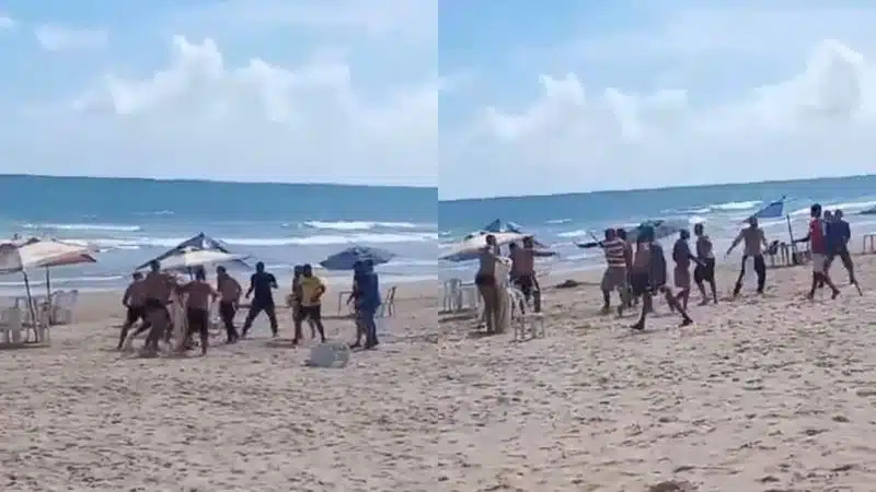 VÍDEO: Torcedores do Vitória e Atlético-MG brigam em praia de Salvador