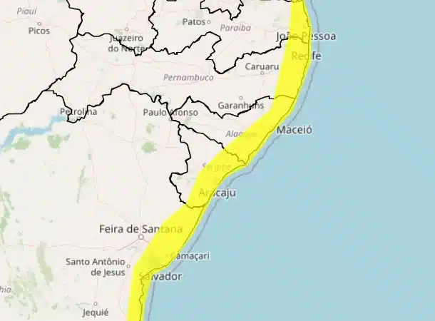 Inmet emite alerta amarelo e Litoral da Bahia pode ter temporal