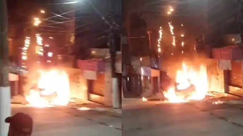 Carro com cinco pessoas pega fogo em Candeias