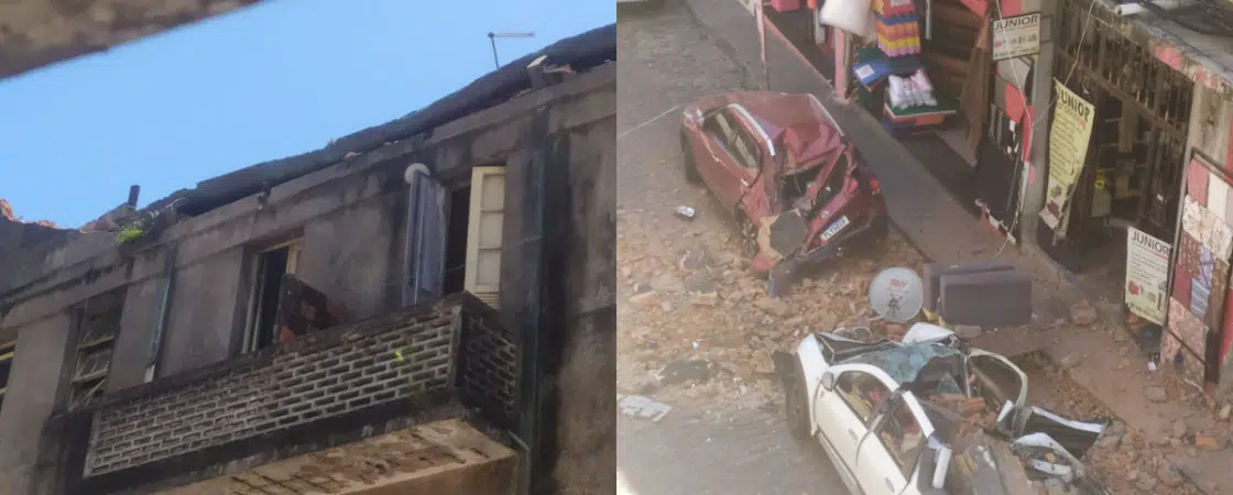 Marquise de prédio desaba e destrói carros no Pelourinho