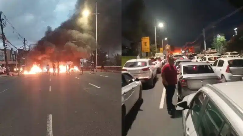 Ônibus é incendiado no meio da Avenida Paralela e deixa trânsito travado