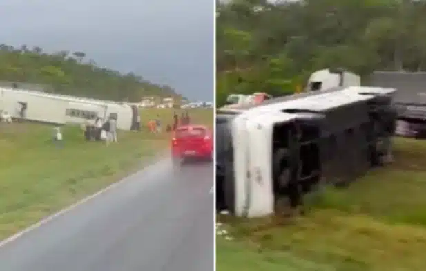 15 pessoas ficam feridas após ônibus tombar na BR-324