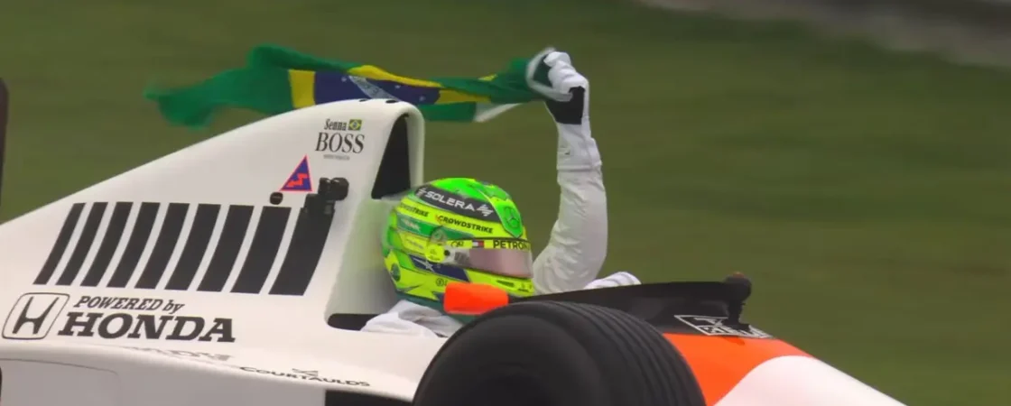 Lewis Hamilton pilota carro de Senna em corrida no Brasil