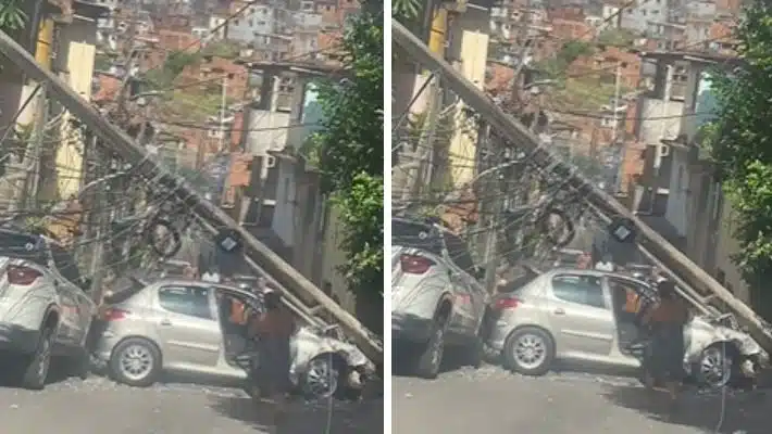 Mulher bate carro em poste e deixa bairro de Salvador sem energia