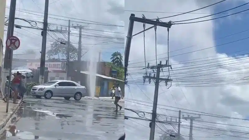 Tubulação ‘explode’ em Dias D’Ávila e deixa região sem água